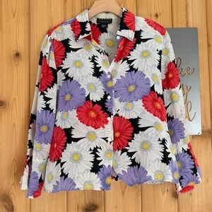 Spenser Jeremy Silk Floral Bell 3/4 Sleeve Button Down Top Size Medium